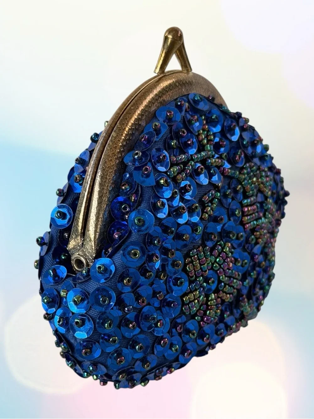 Blue Beaded and Sequined Kiss-Lock Coin Purse